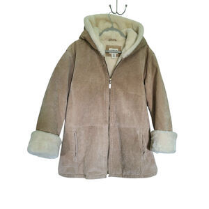 St. John's Bay Washable Suede Tan Heavyweight Faux Fur Lined Coat Petite Large